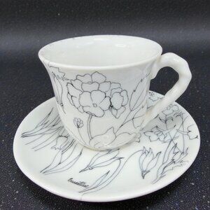 Hand Made Italian Pottery Teacup And Saucer Set Floral Pattern Artist Signed Set